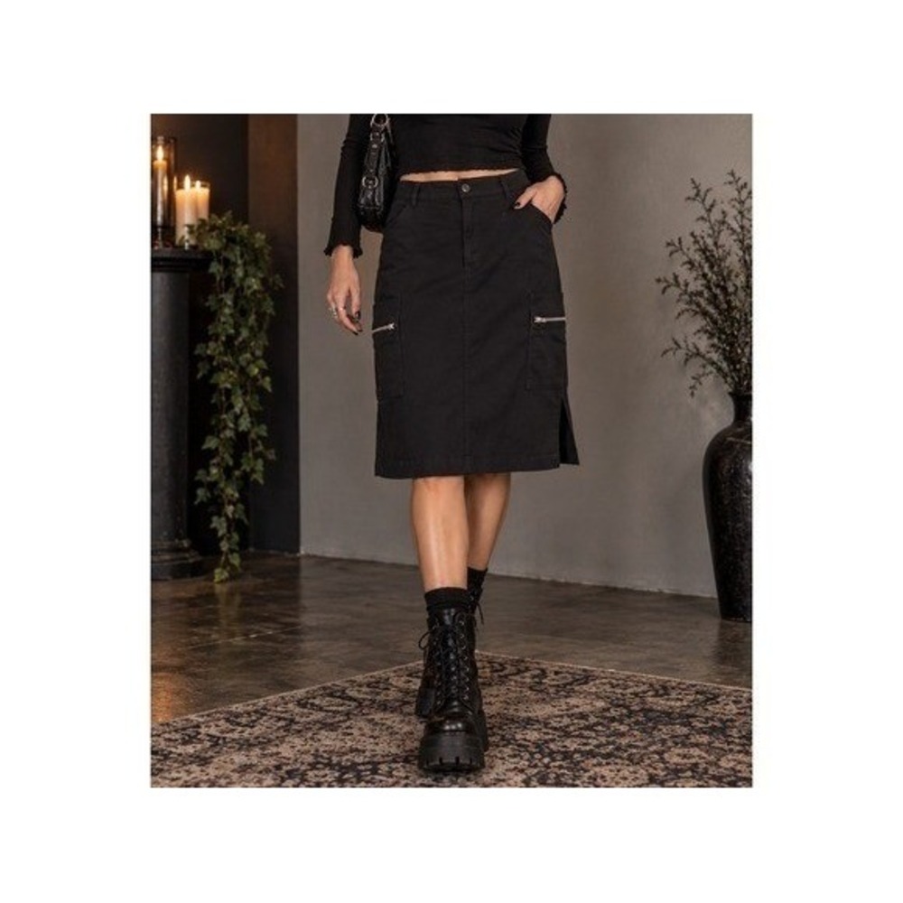 Guess Jeans Black Cargo Midi Skirt Utility Zip Pockets Size 28 Y9372565